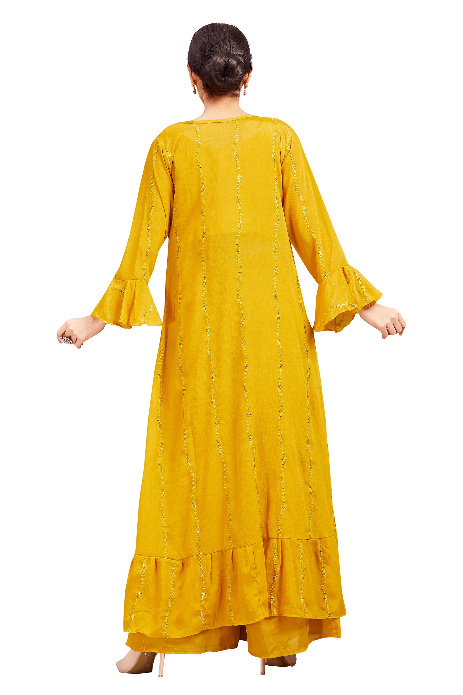 Sidra Crop Top Palazzo Suit With Jacket - Roop Darshan