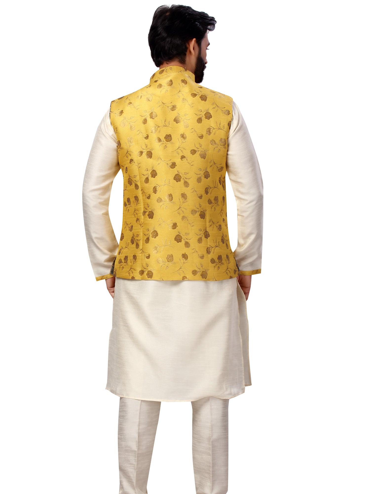 Silk Kurta Payjama With Brocade Jacket - Roop Darshan