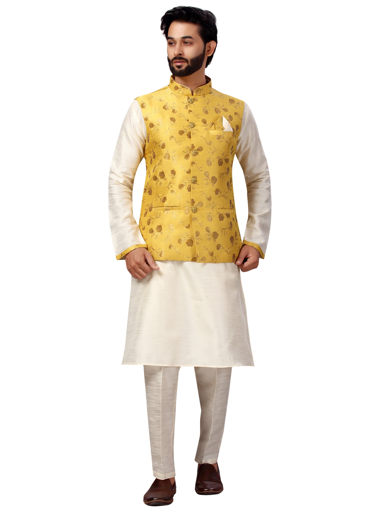 Silk Kurta Payjama With Brocade Jacket - Roop Darshan