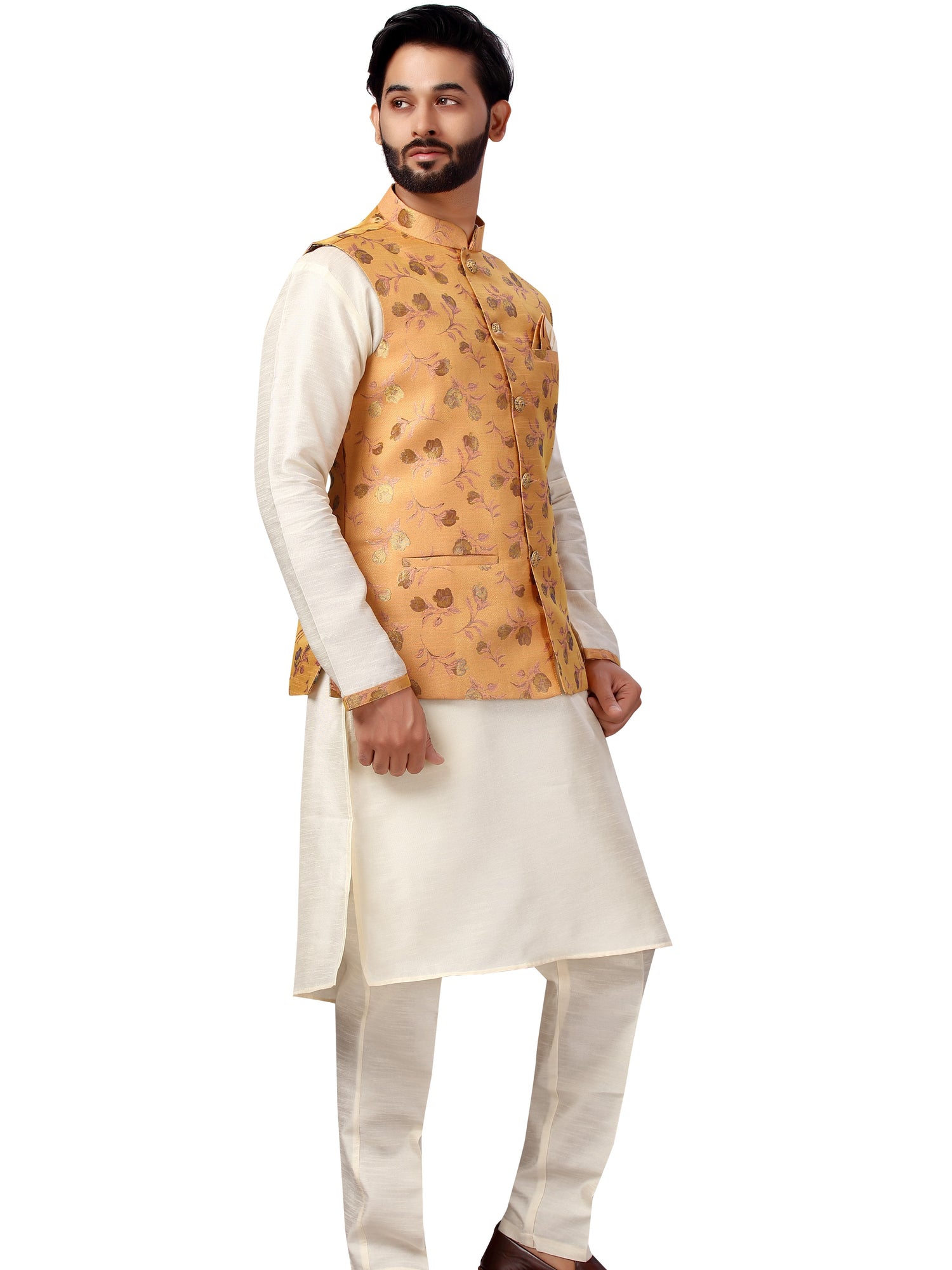 Silk Kurta Payjama With Brocade Jacket - Roop Darshan