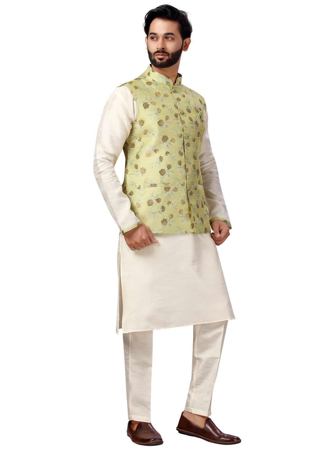 Silk Kurta Payjama With Brocade Jacket - Roop Darshan