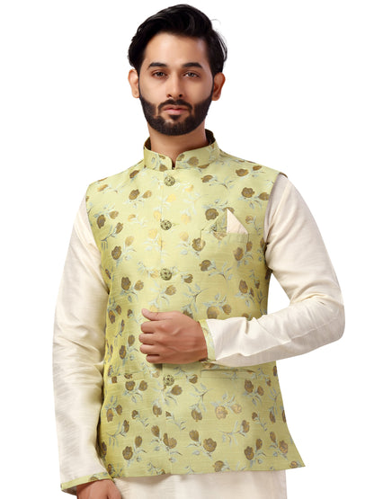 Silk Kurta Payjama With Brocade Jacket - Roop Darshan