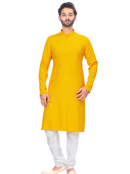 Mens Resham Chickan-Kari Work Kurta Set - Roop Darshan