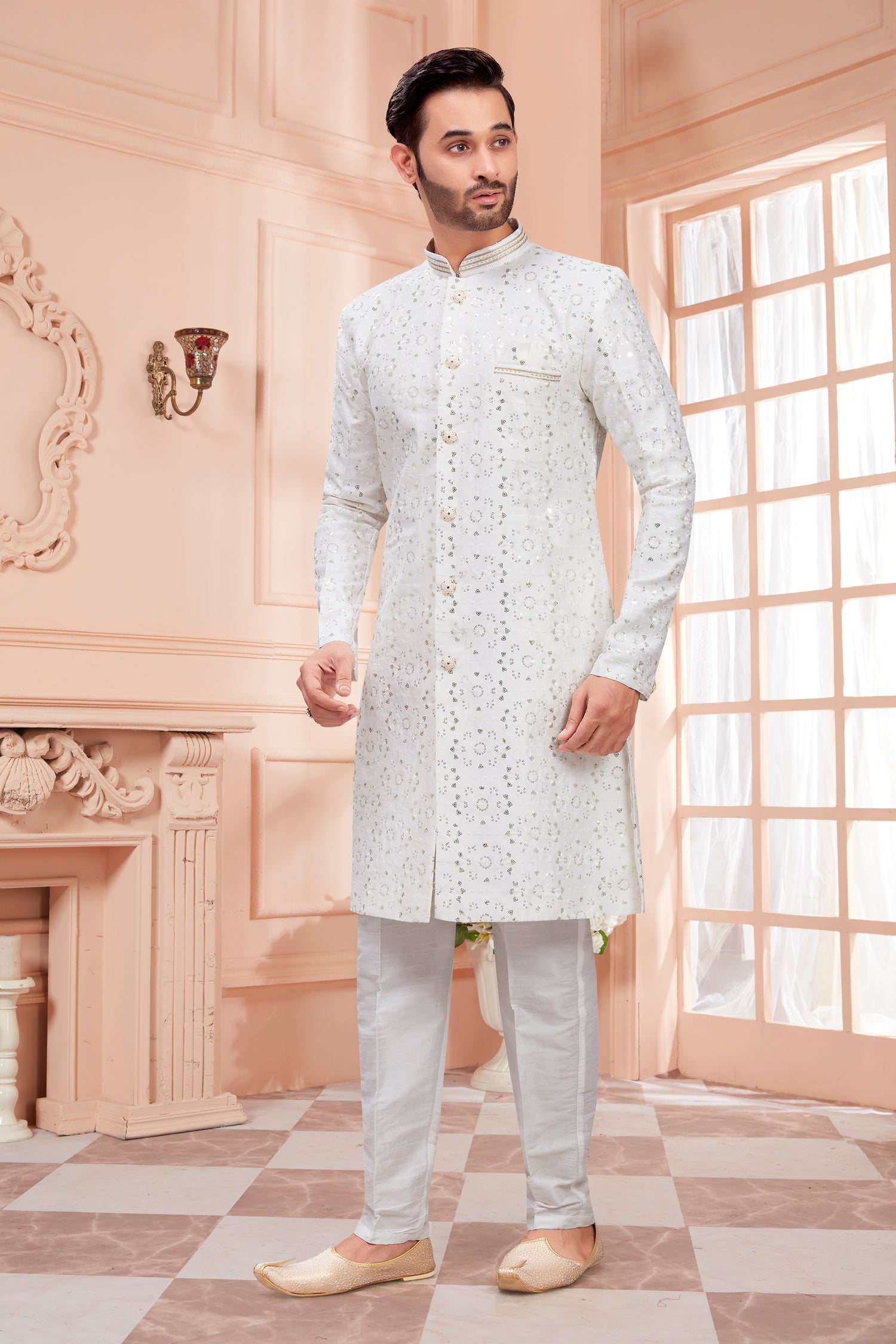 Mens Sequin Embroidered Work Kurta Set - Roop Darshan