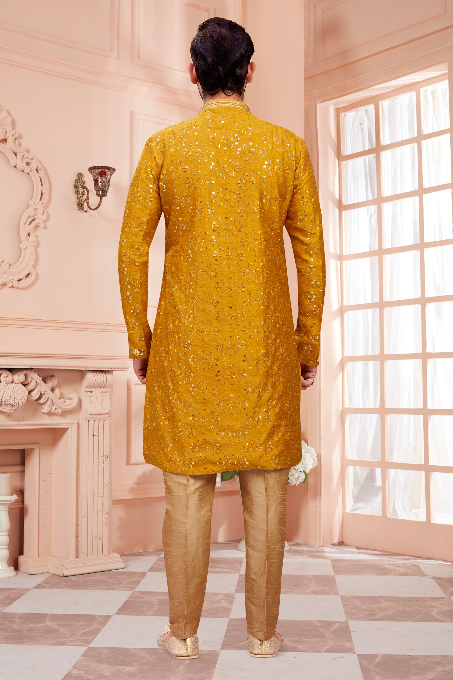 Mens Sequin Embroidered Work Kurta Set - Roop Darshan
