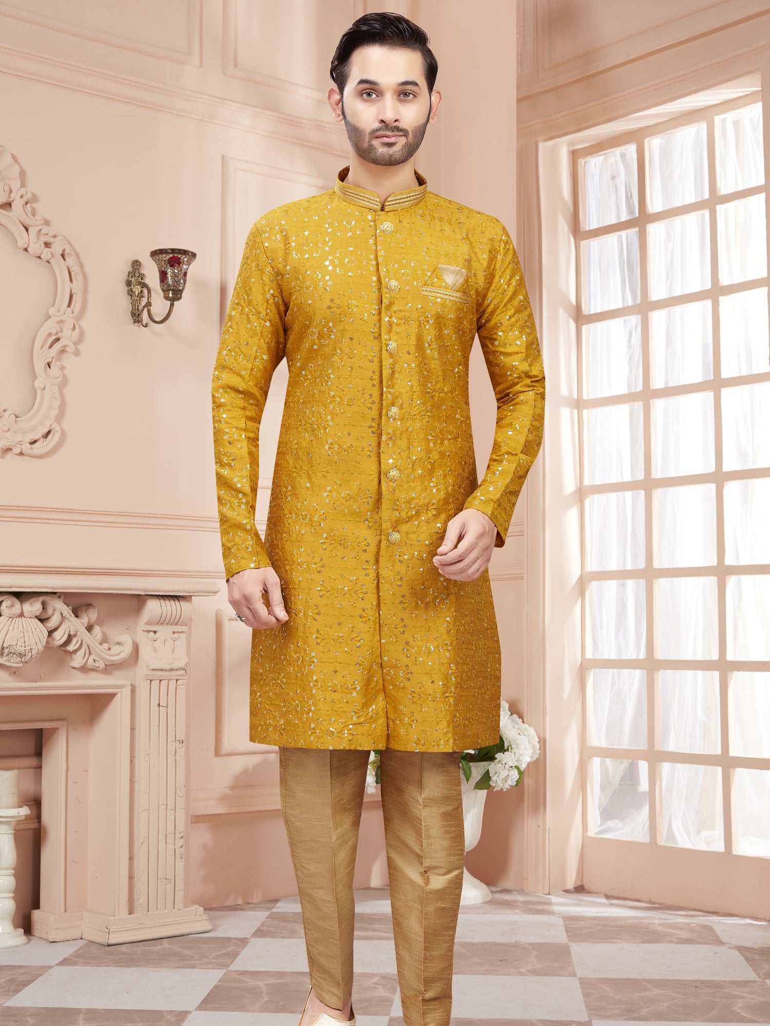 Mens Sequin Embroidered Work Kurta Set - Roop Darshan