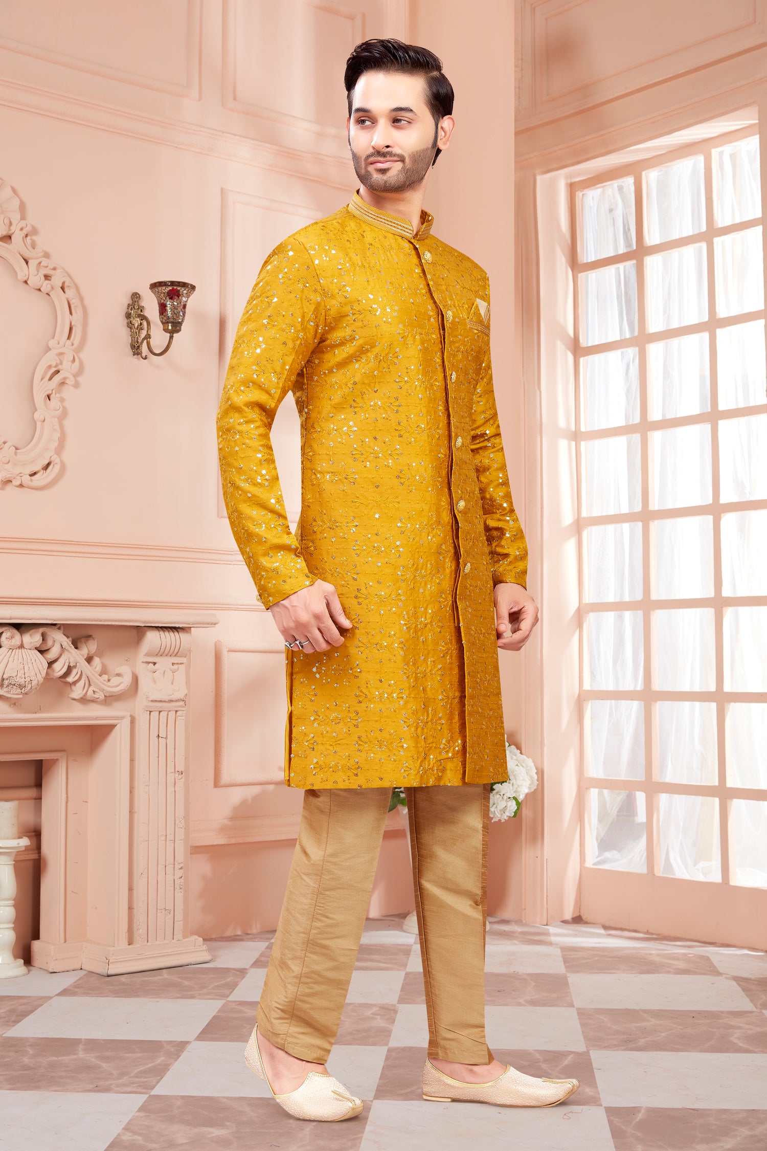 Mens Sequin Embroidered Work Kurta Set - Roop Darshan