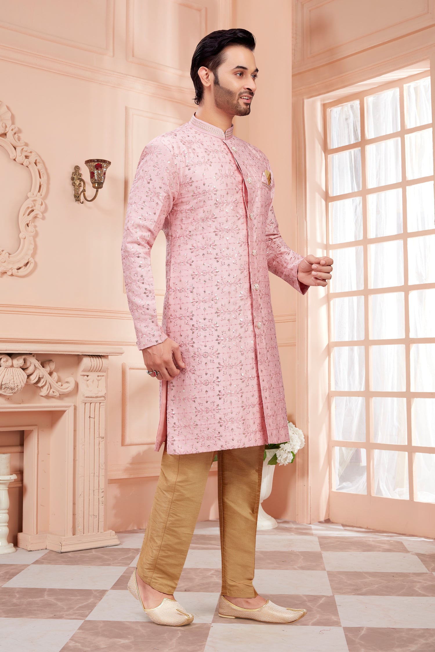 Mens Sequin Embroidered Work Kurta Set - Roop Darshan