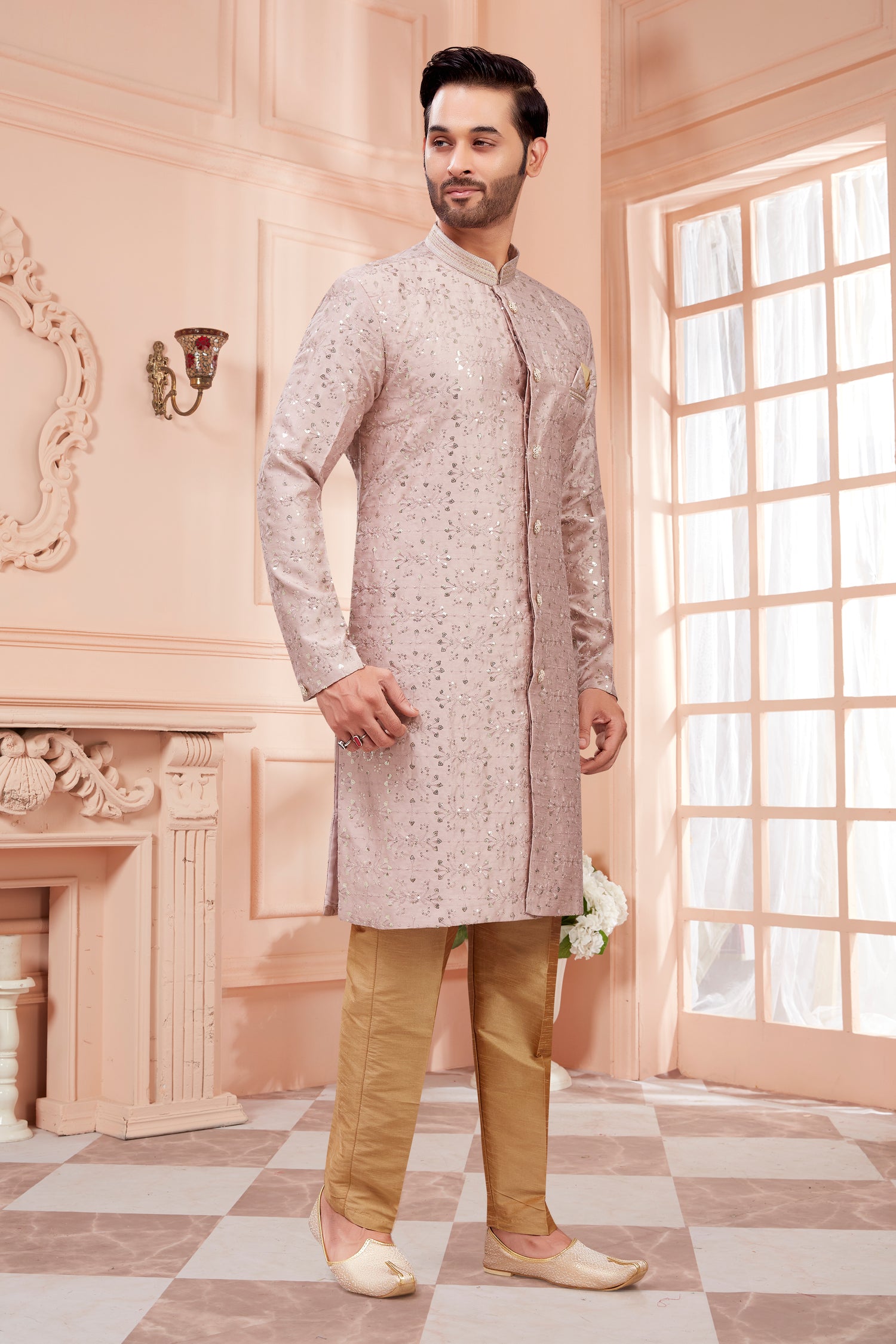 Mens Sequin Embroidered Work Kurta Set - Roop Darshan