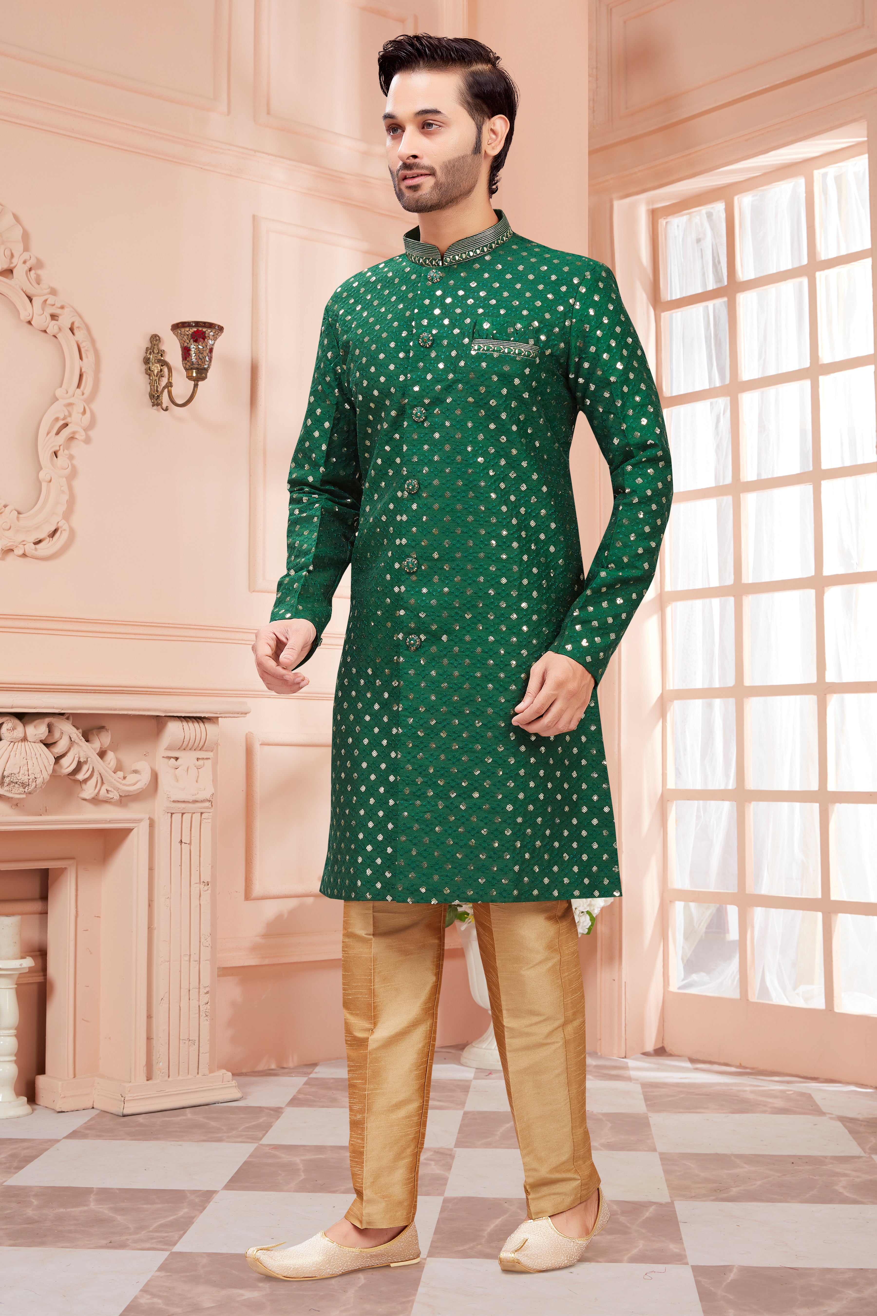Mens Sequin Embroidered Kurta Set - Roop Darshan