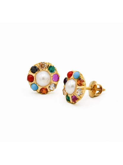 22ct Gold Navgrah Stud Earrings - Roop Darshan