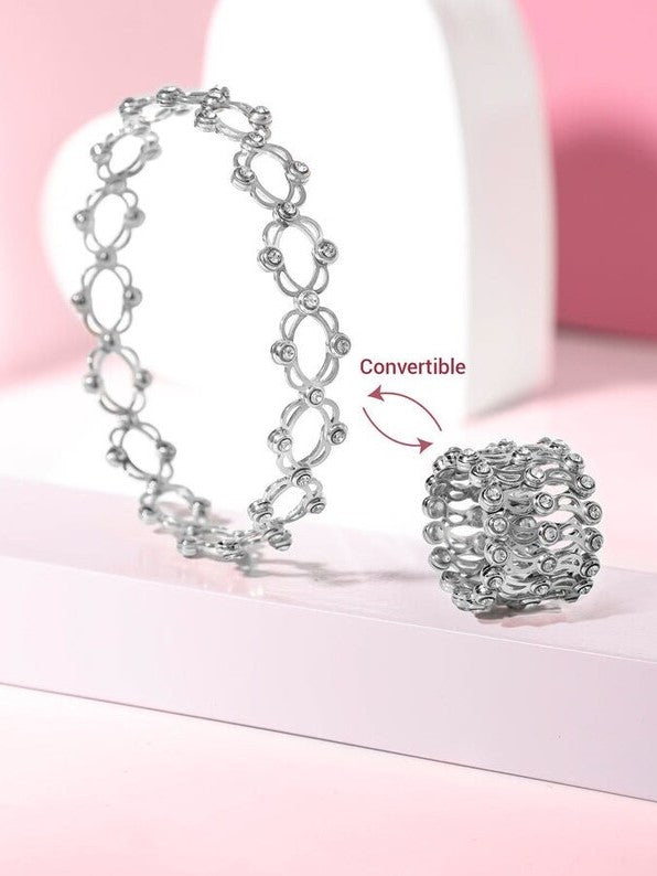 Silver CZ Convertible Ring cum Bracelet - Roop Darshan