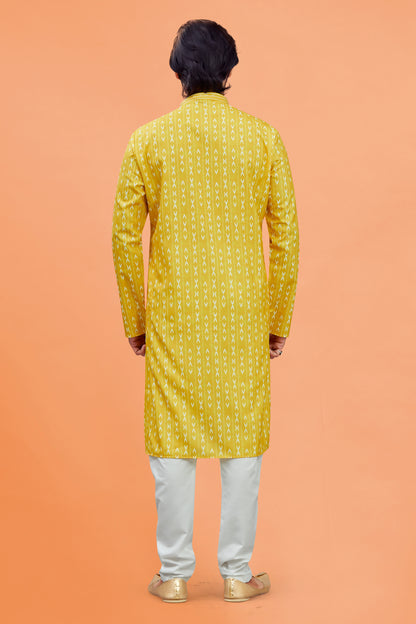 Mens Silk Printed Kurta Set - Roop Darshan