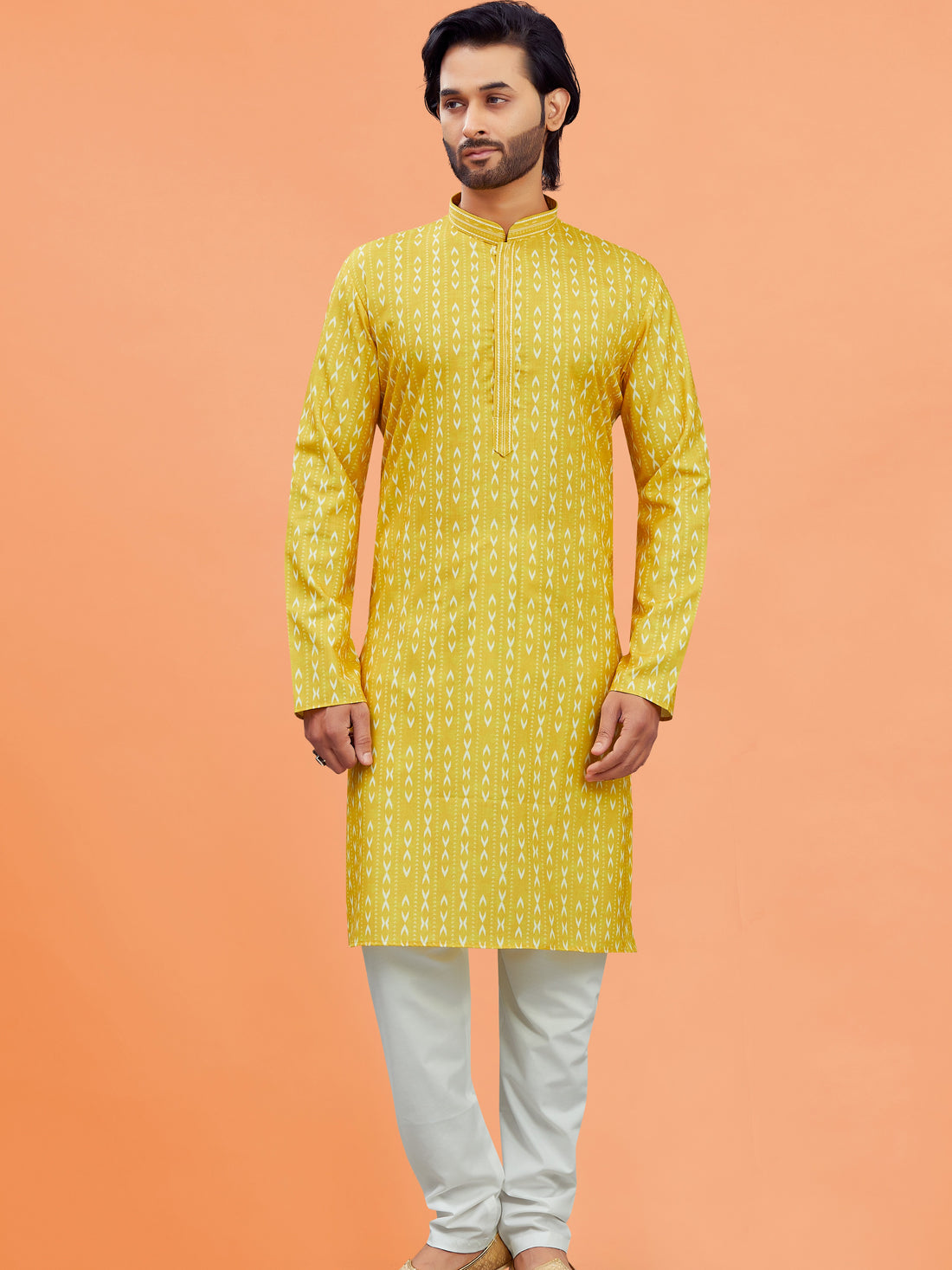 Mens Silk Printed Kurta Set - Roop Darshan