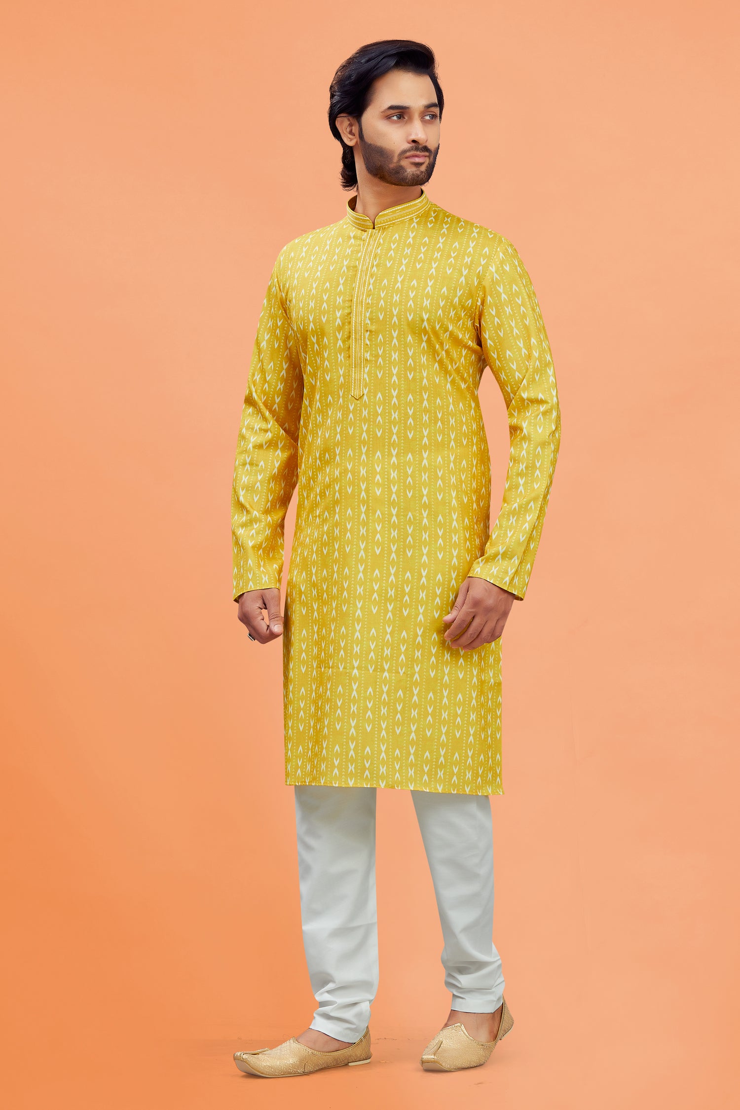 Mens Silk Printed Kurta Set - Roop Darshan