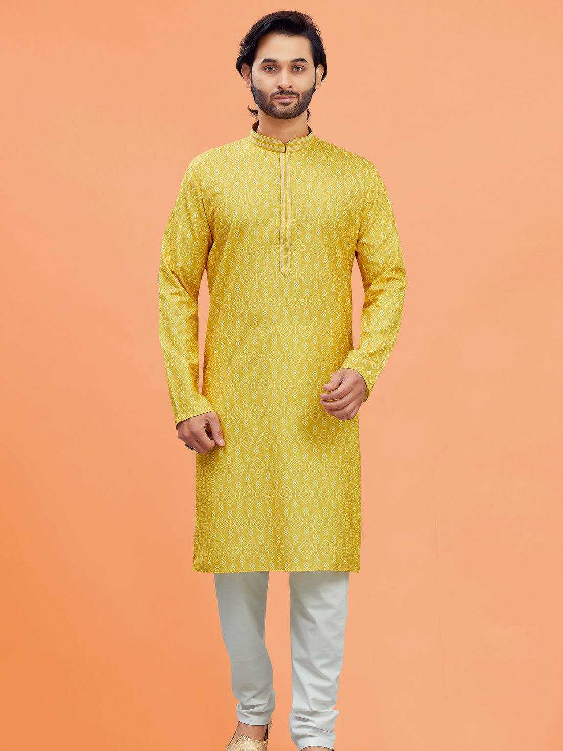 Mens Silk Printed Kurta Set - Roop Darshan
