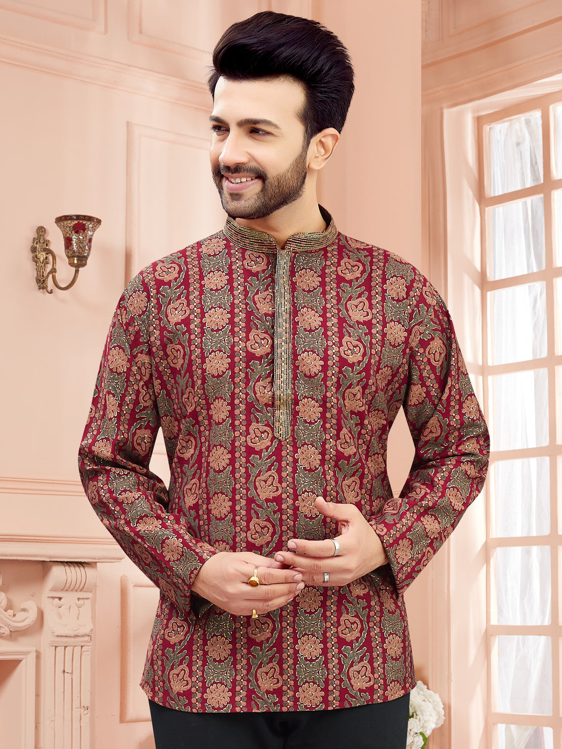Mens Silk Printed Kurta - Roop Darshan