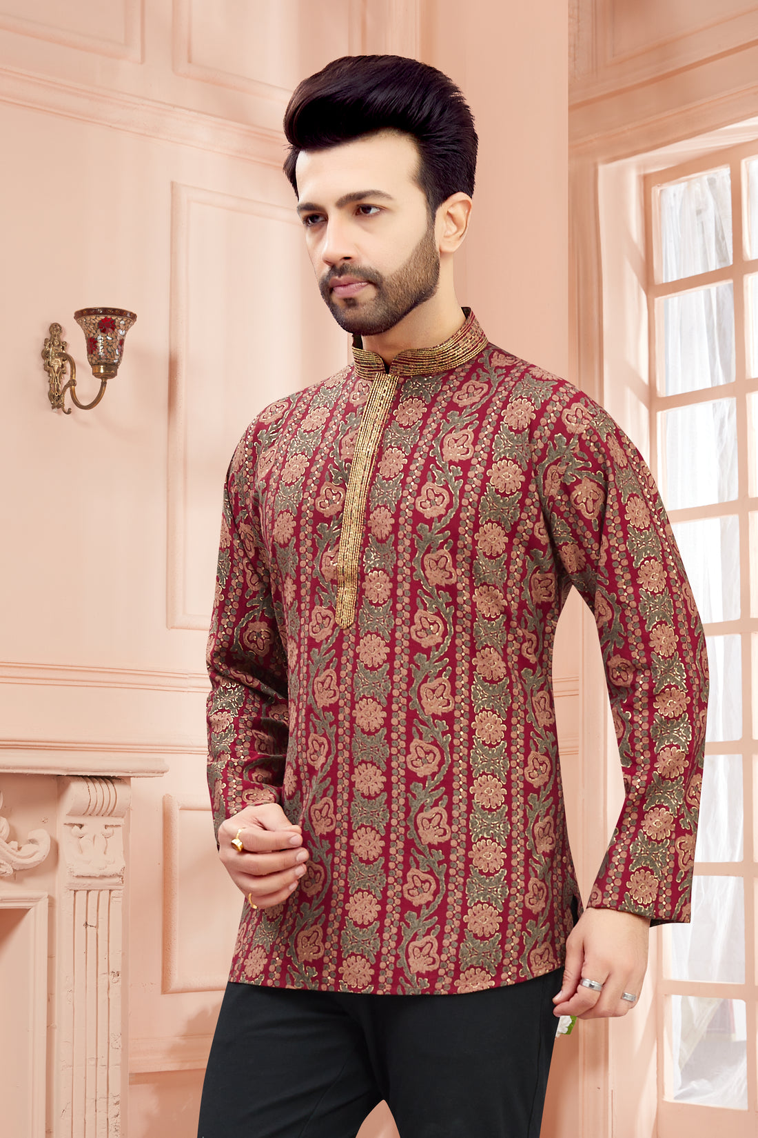 Mens Silk Printed Kurta - Roop Darshan