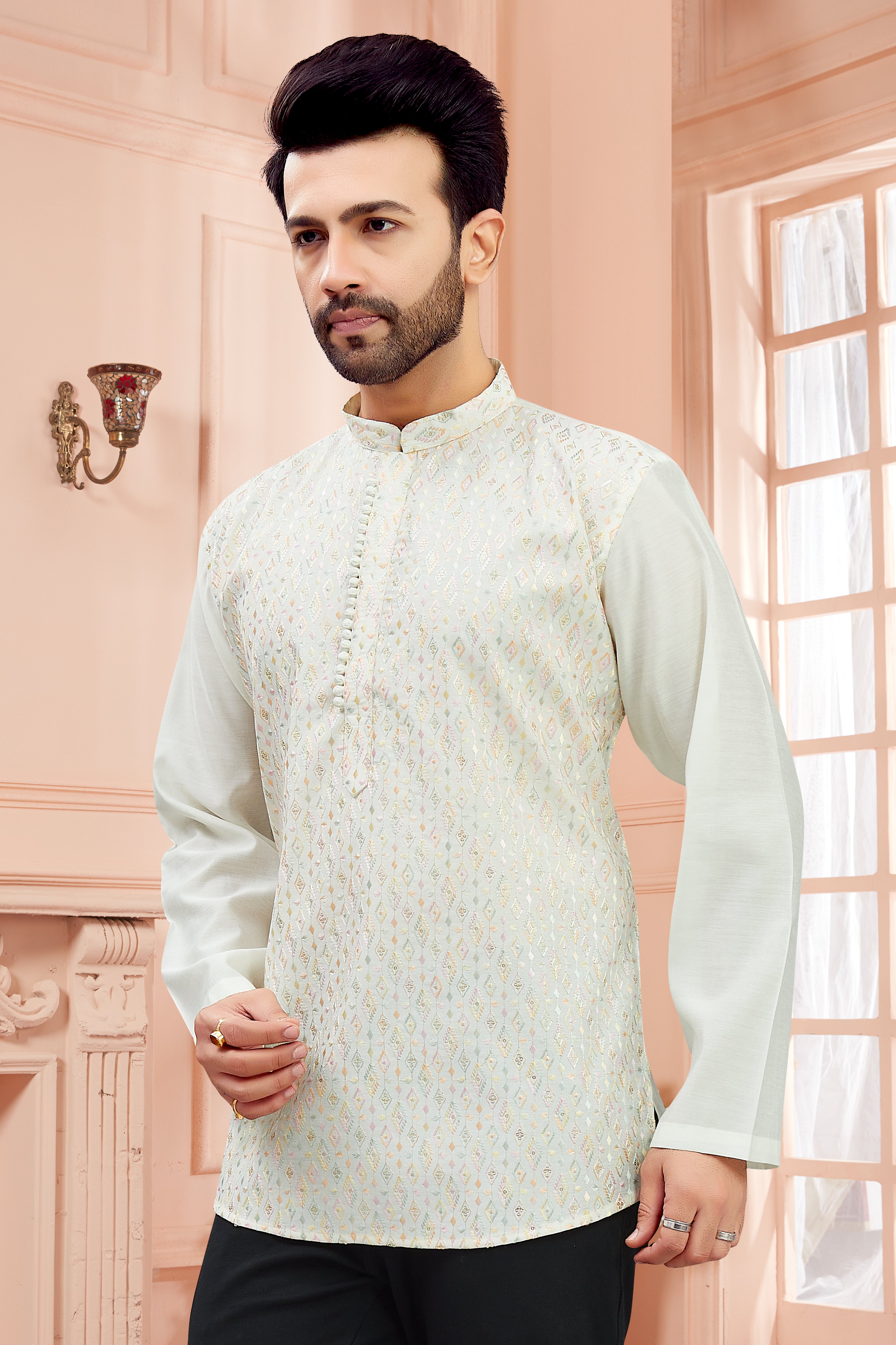 Mens Embroidered Kurta - Roop Darshan