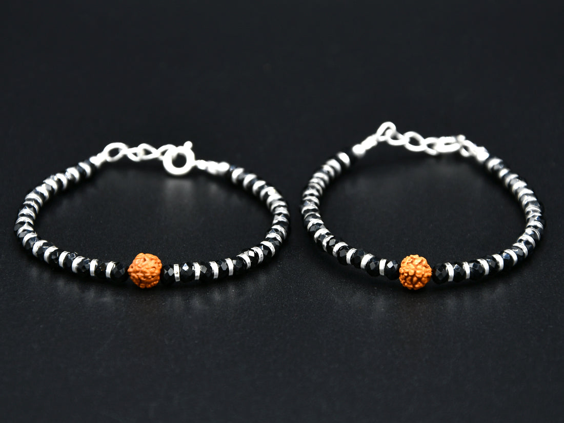 Silver Crystal Rudraksh 2 Piece Baby Bracelet - Roop Darshan