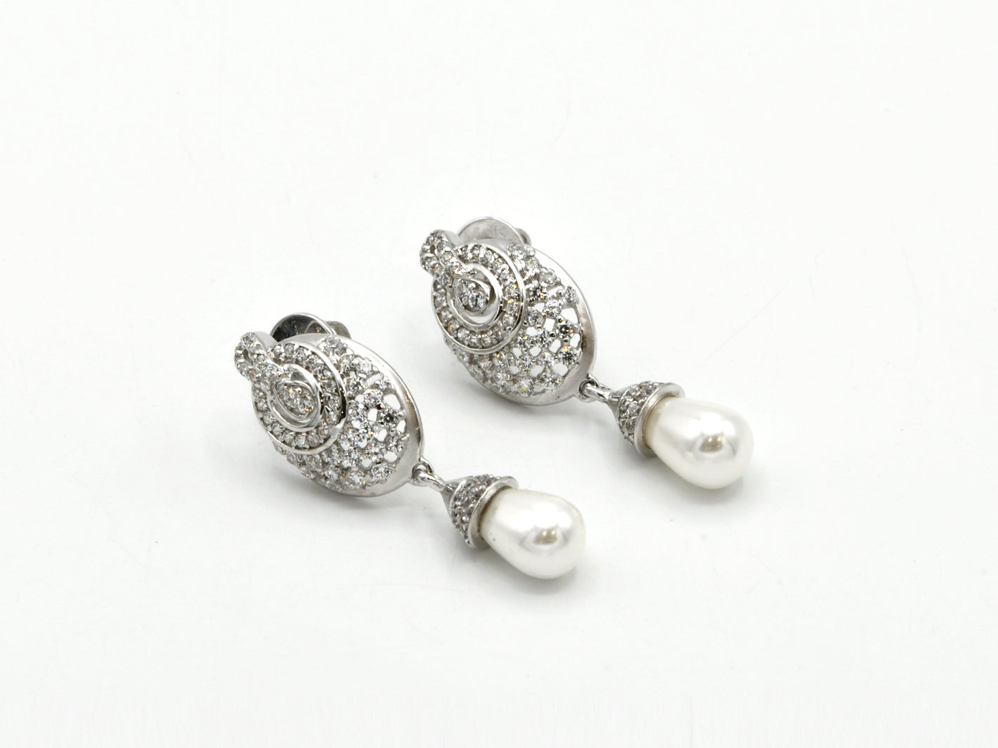 18ct Gold RHD CZ Pearl Pendant Earrings Set - Roop Darshan