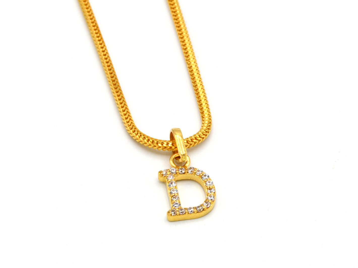 22ct Gold CZ &quot;D&quot; Initial Pendant - Roop Darshan