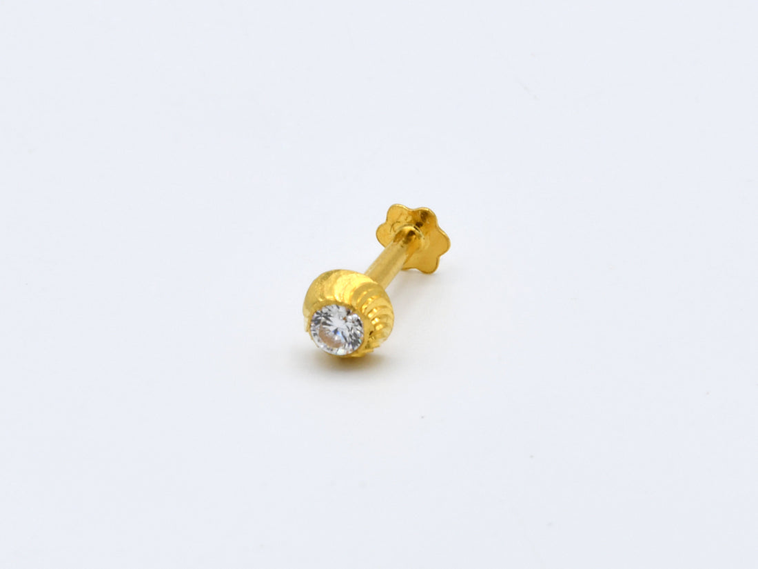 22ct Gold CZ Nose Pin - 5 mm - Roop Darshan