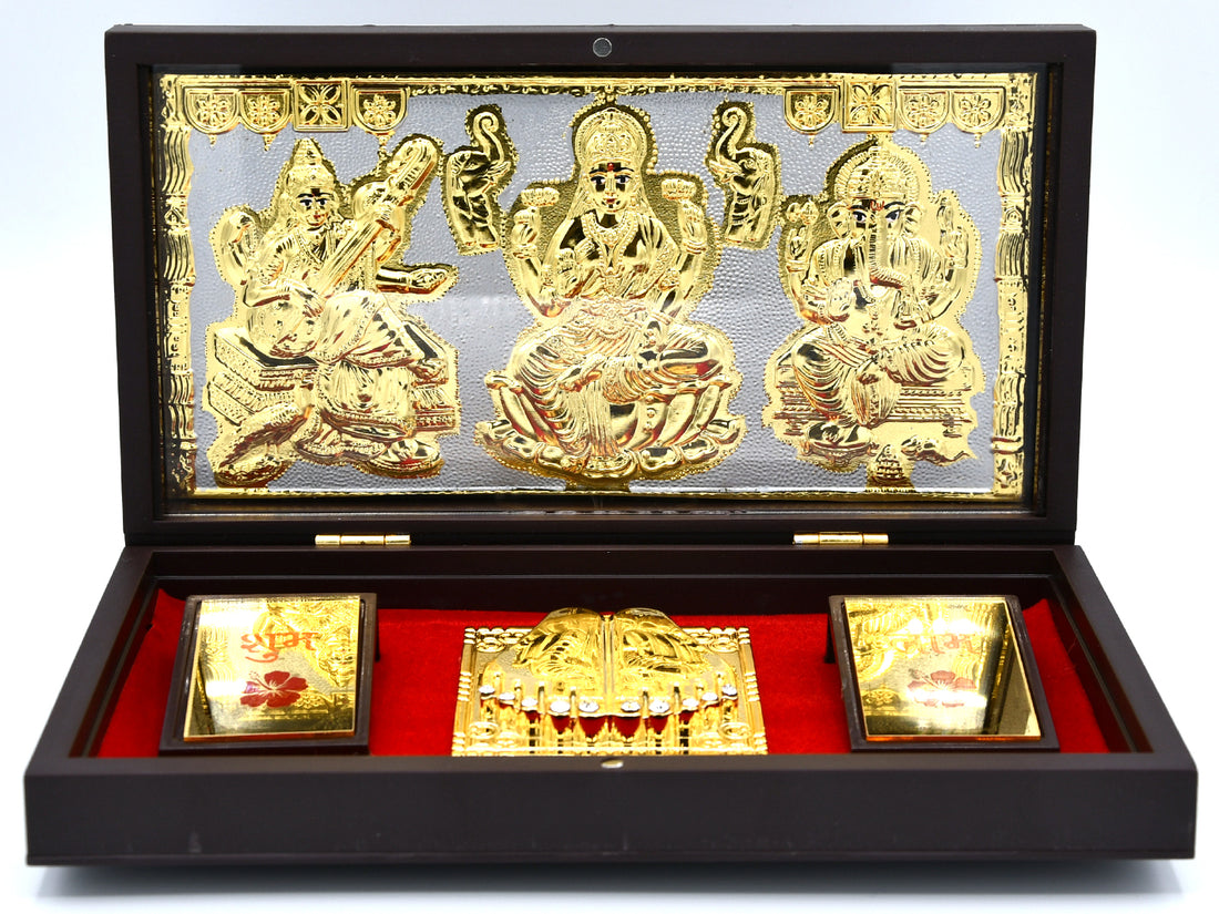 Laxmi, Ganesh, Sarswati Paduka Pooja Box - Roop Darshan