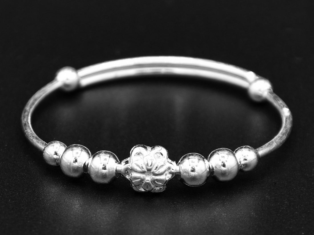Silver 2 Piece Adjustable Baby Bangle - Roop Darshan