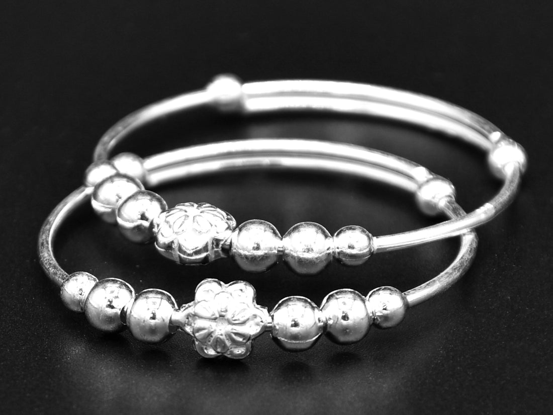 Silver 2 Piece Adjustable Baby Bangle - Roop Darshan