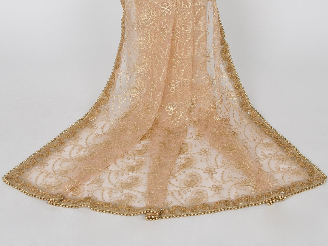 Peach Netting Embroidered Dupatta - Roop Darshan