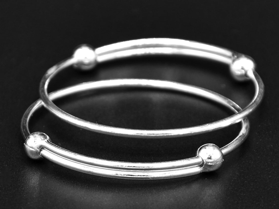 Silver 2 Piece Adjustable Baby Bangle - Roop Darshan
