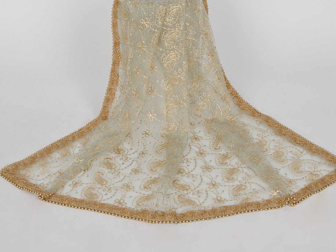 Light Blue Netting Embroidered Dupatta - Roop Darshan