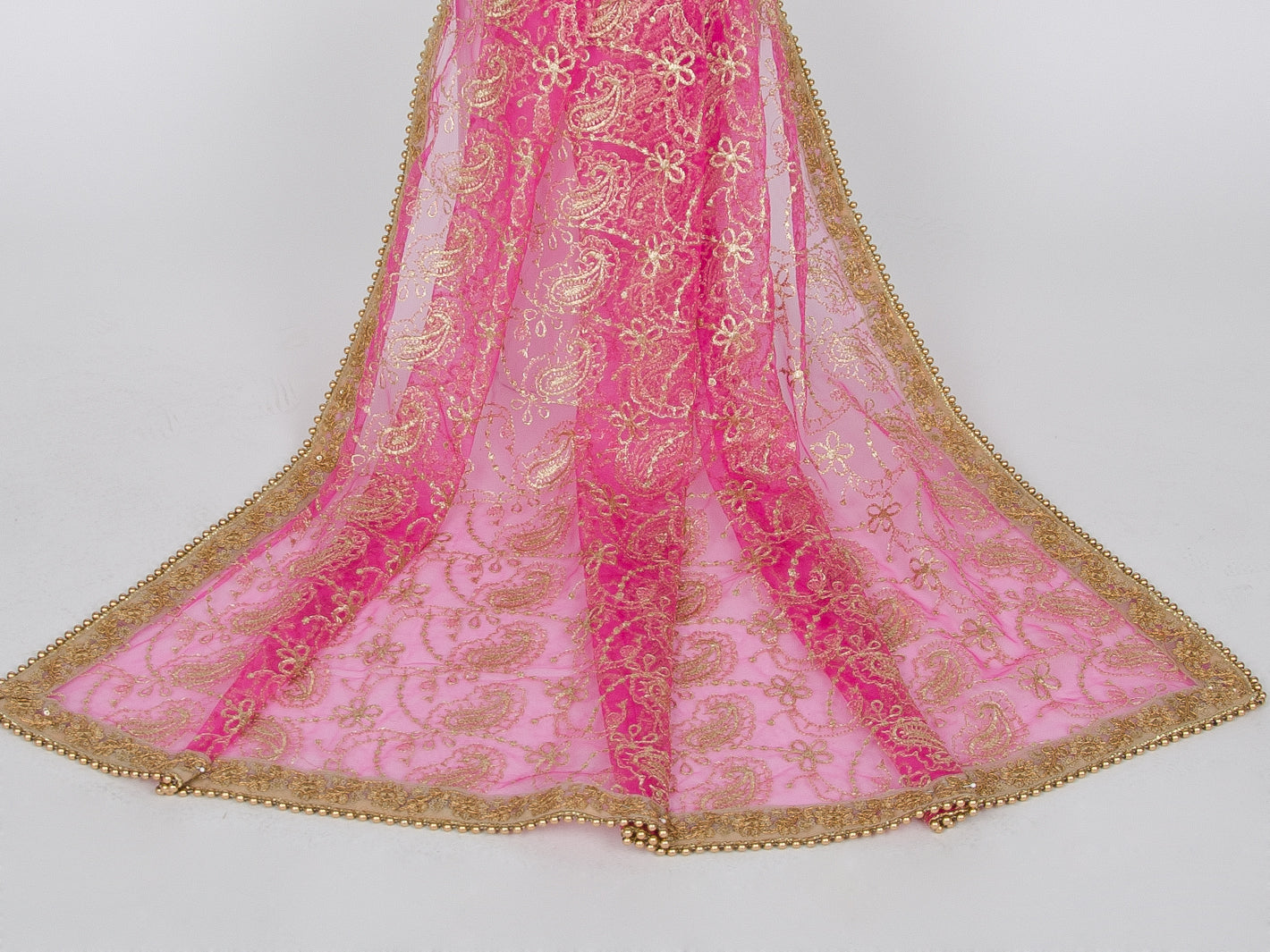 Hot Pink Netting Embroidered Dupatta - Roop Darshan