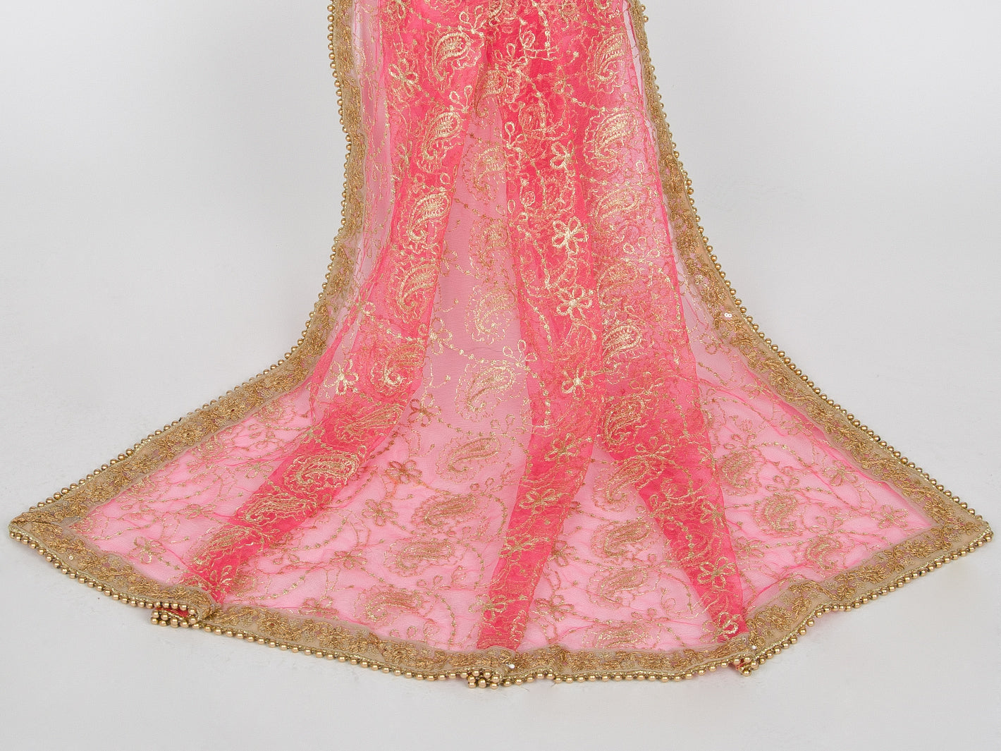 Pink Netting Embroidered Dupatta - Roop Darshan