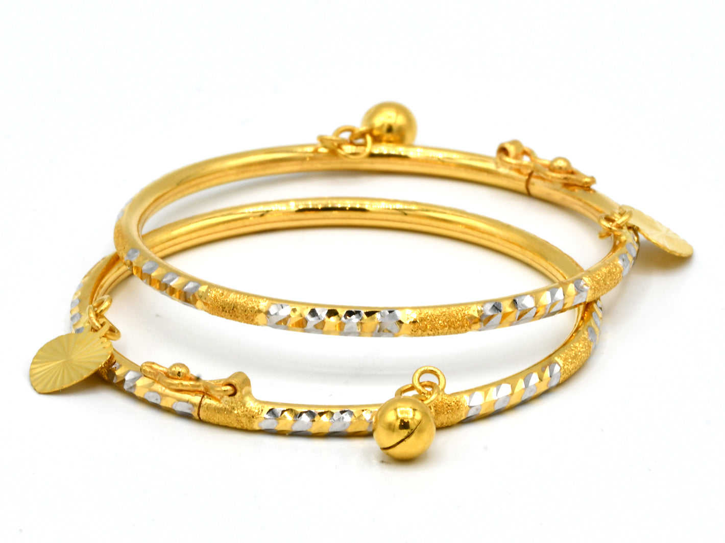 22ct Gold 2 Piece Two Tone Baby Bangles with Gugri &amp; Charm - Roop Darshan