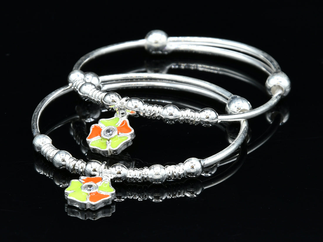 Silver Adjustable Baby Charm Bangle - Roop Darshan