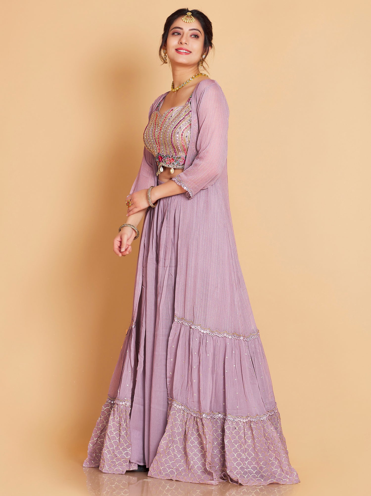 Laura Short Top Plazzo With Jacket - Roop Darshan
