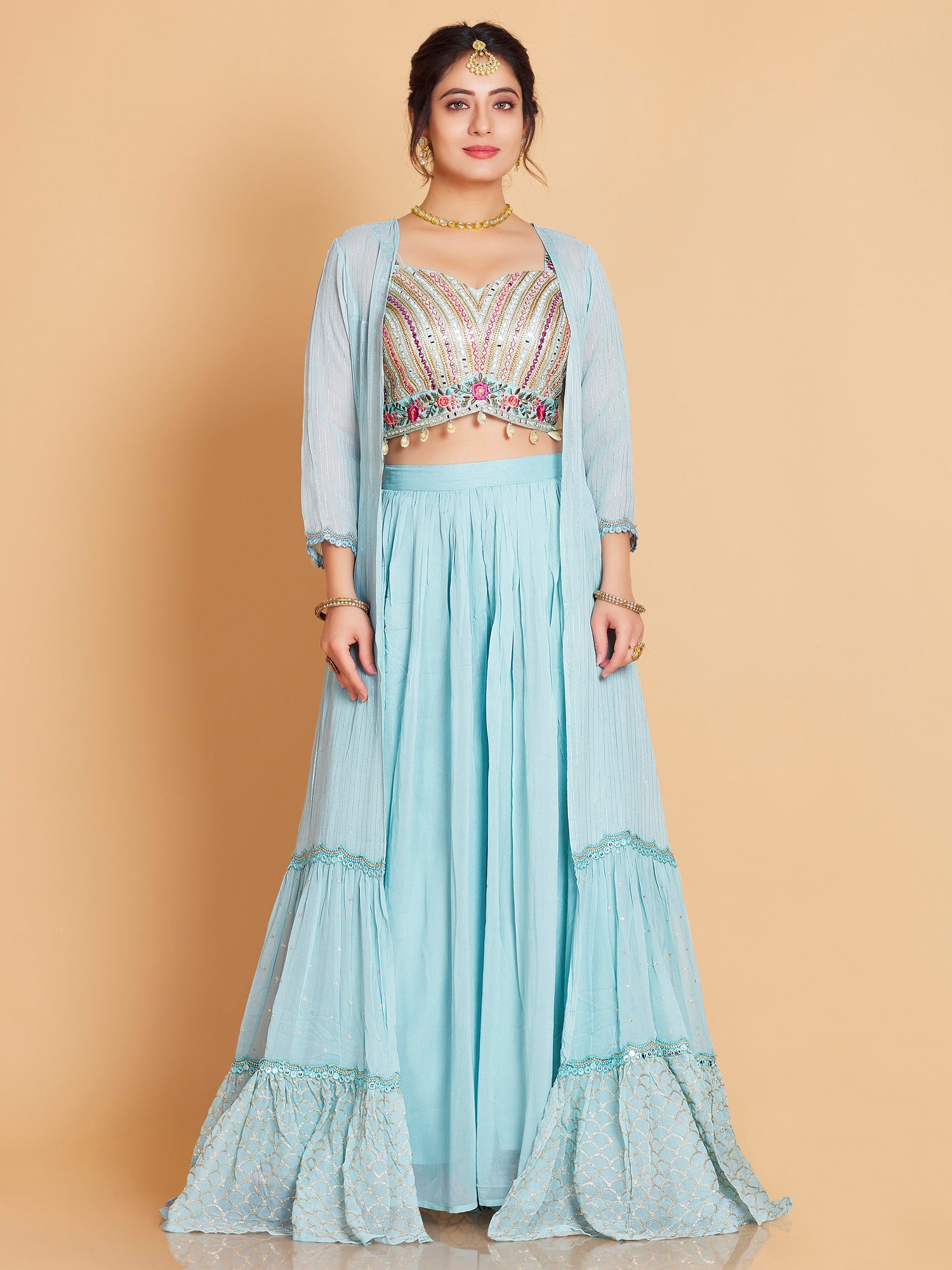Laura Short Top Plazzo With Jacket - Roop Darshan