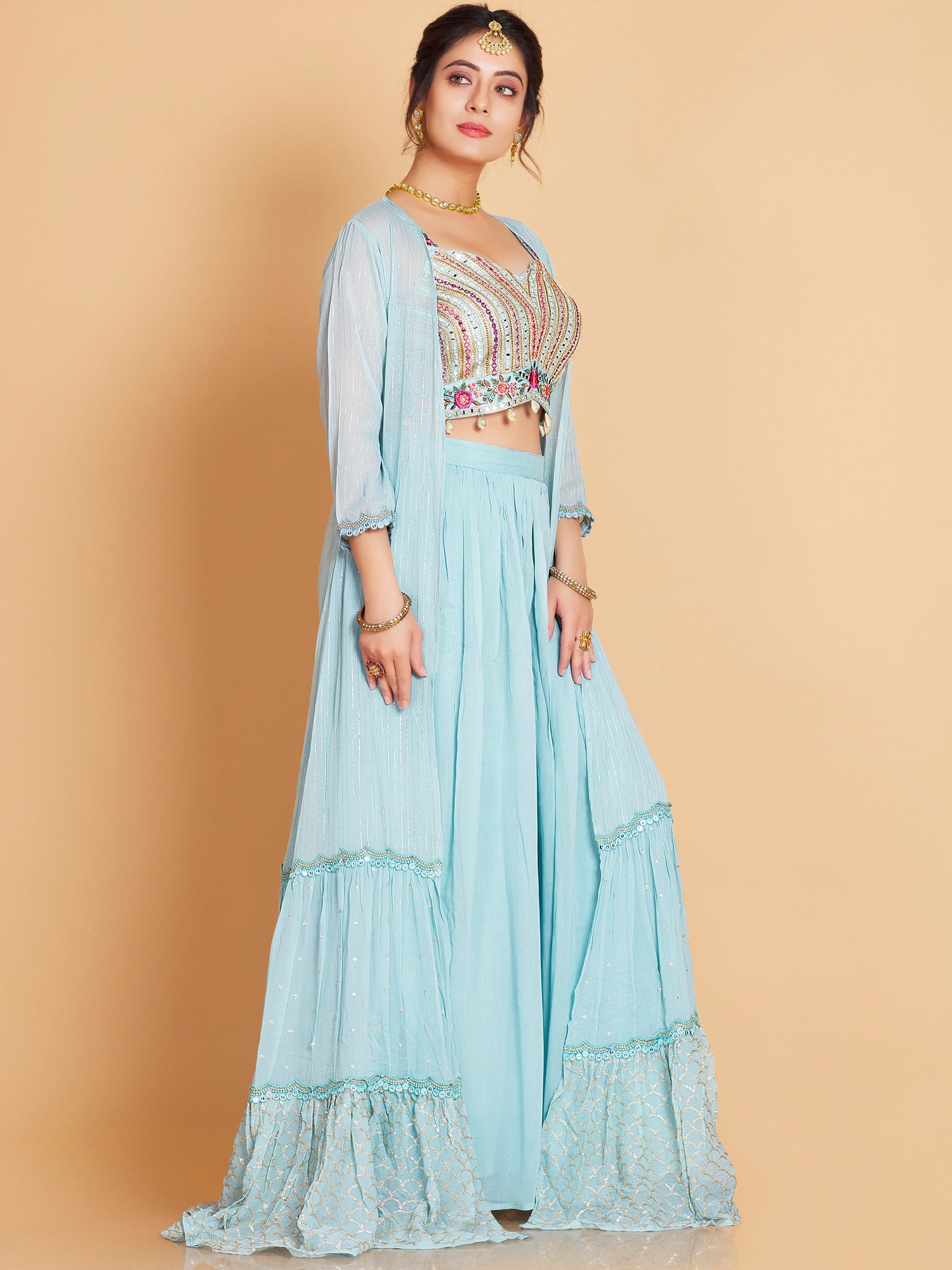 Laura Short Top Plazzo With Jacket - Roop Darshan