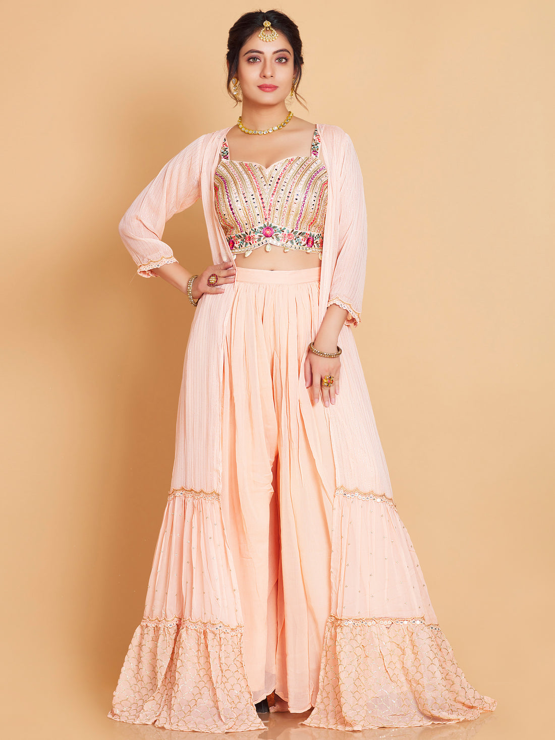 Laura Short Top Plazzo With Jacket - Roop Darshan