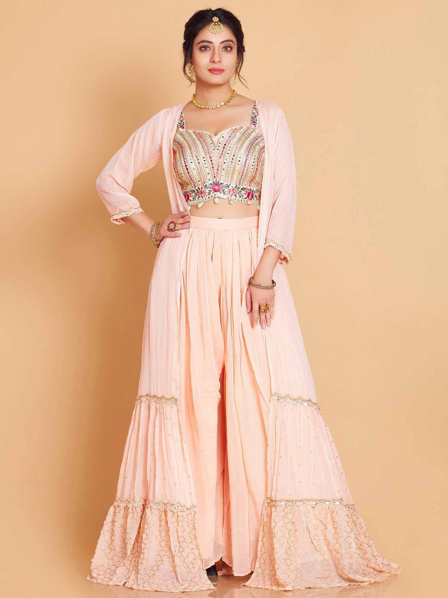 Laura Short Top Plazzo With Jacket - Roop Darshan