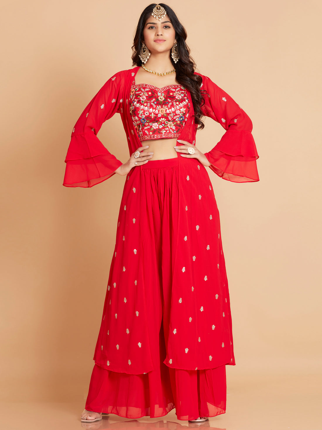 Jenifer Short Top Palazzo With Jacket - Roop Darshan
