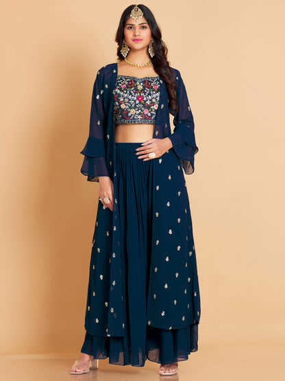 Jenifer Short Top Palazzo With Jacket - Roop Darshan