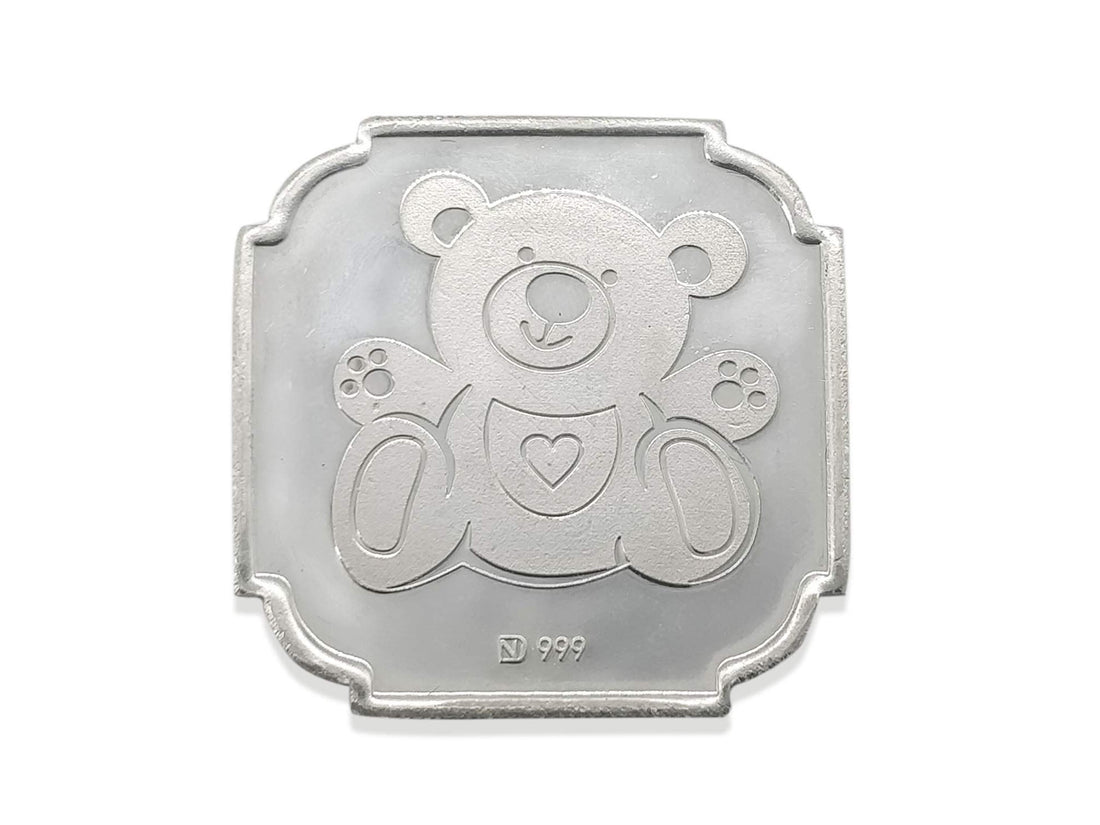 10 Grams Teddy Bear Print Silver Coin - Roop Darshan