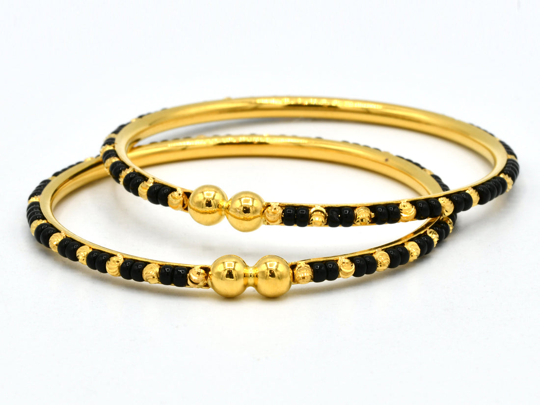 22ct Gold Black Beads 2 Piece Baby Bangles - Roop Darshan
