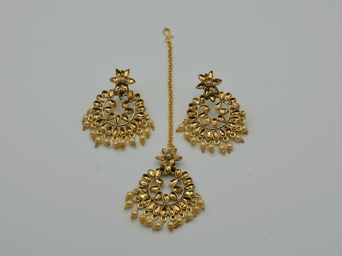 Gold Costume Earring With Tikka - Roop Darshan