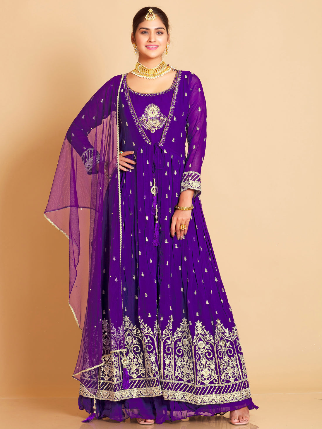 Saarah Flair Suit With Jacket - Roop Darshan