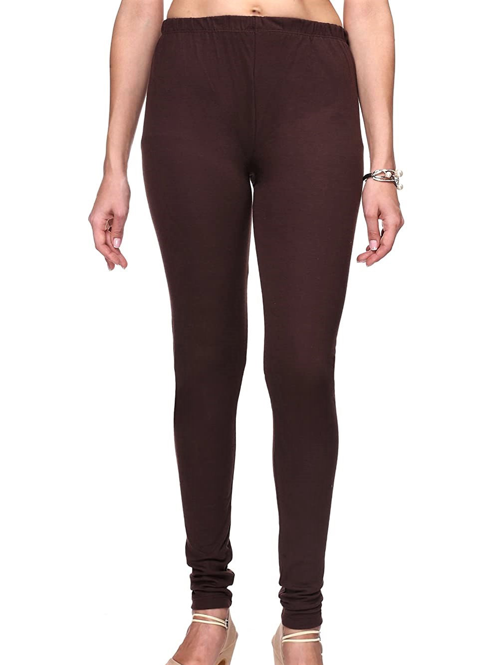 Brown Plain Cotton Lycra Leggings - Roop Darshan