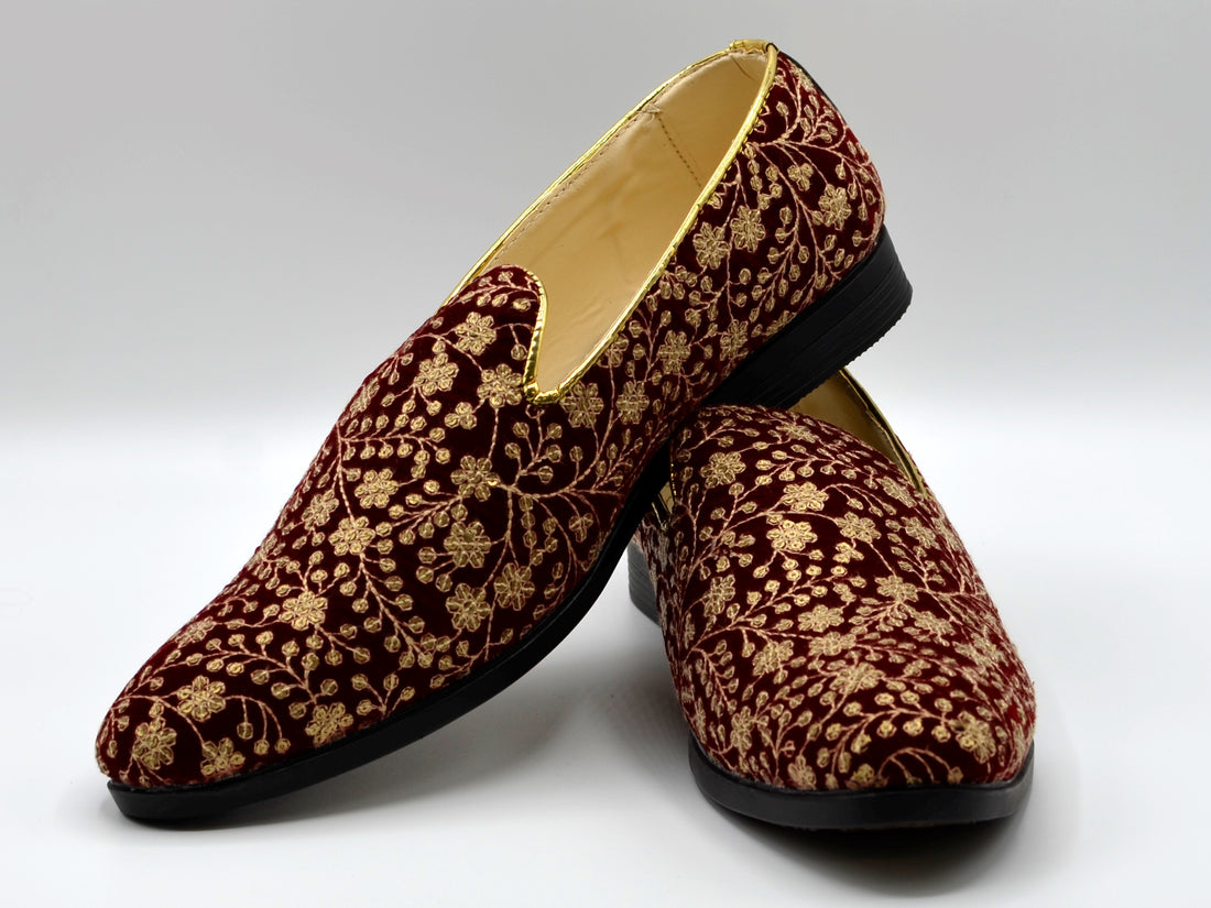 Mens Velvet Bridal Embroidered Shoes - Roop Darshan